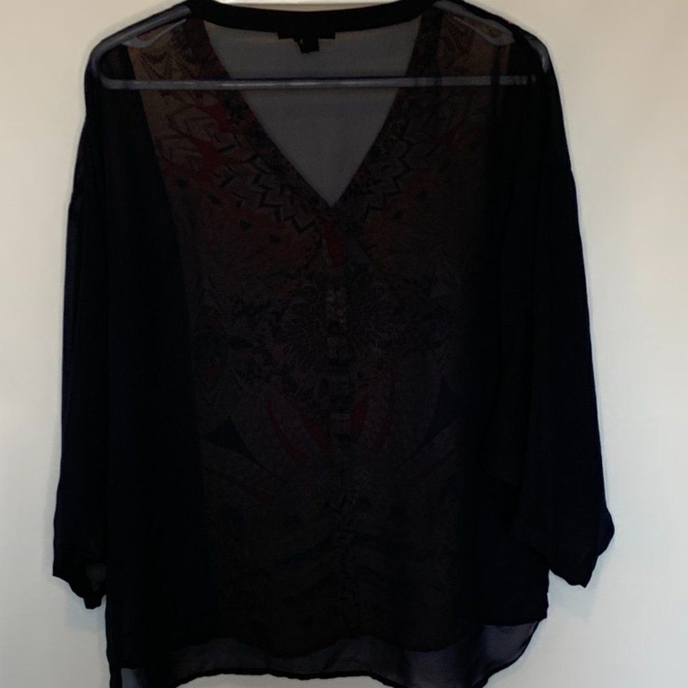 Jeans by Buffalo Navy Sheer V Neck Blouse - Picture 7 of 8